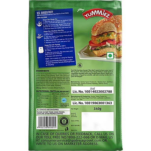 Godrej Yummiez Veg Burger Patty, 340 g