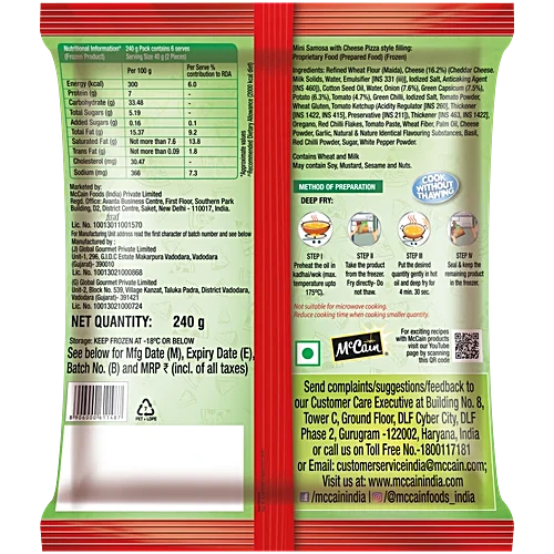 McCain Cheese Pizza Samosa Frozen- 240 g