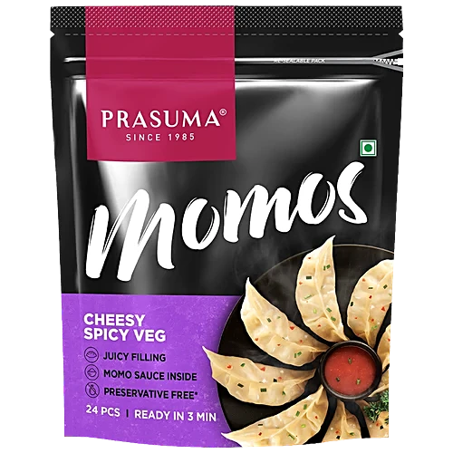 Prasuma Cheesy Spicy Veg Momos Frozen- 24 Pieces