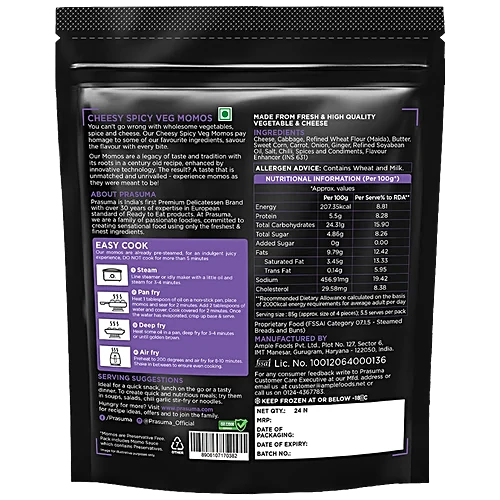 Prasuma Cheesy Spicy Veg Momos Frozen- 24 Pieces