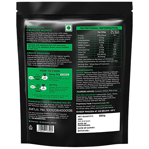 Prasuma Crunchy Cheesy Veg Momos Frozen- 380 g