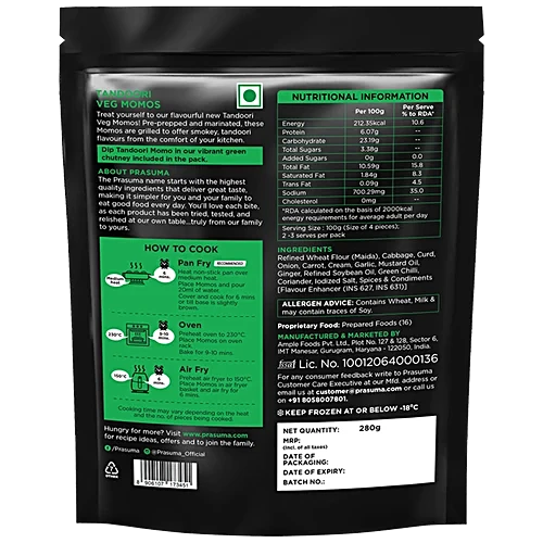Prasuma Tandoori Veg Momos Frozen- 280 g
